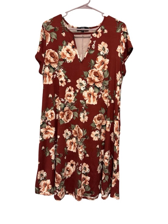 Vibe Dresses & Skirts - Floral V-Neck Swing Dress in Rust with Cream Roses sz 1x